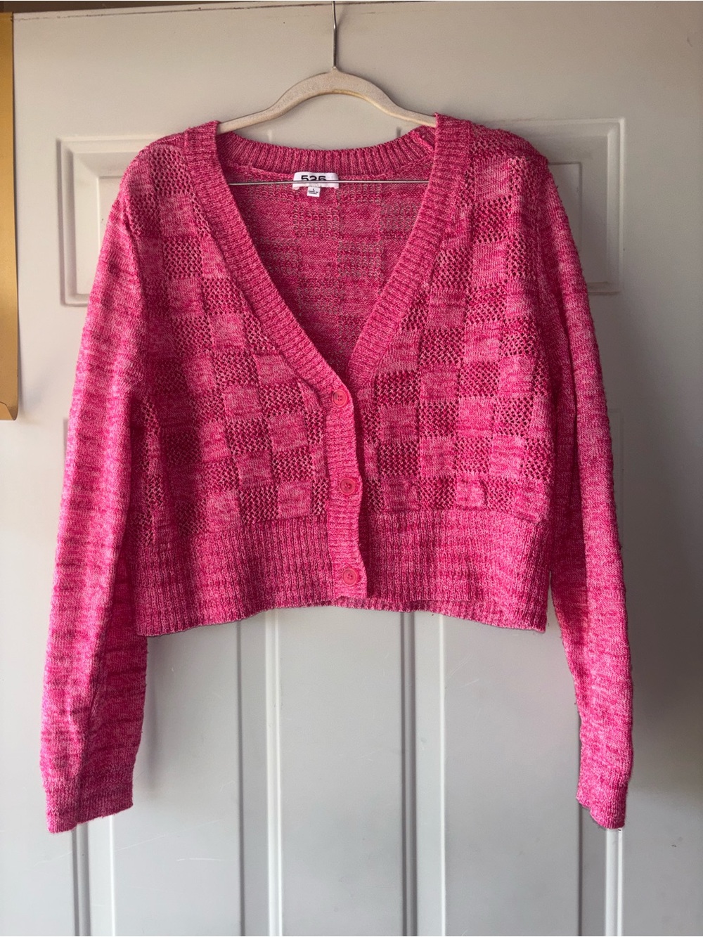 525 pink marled crop cardigan sweater size L